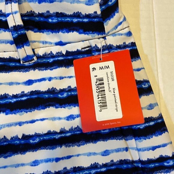 SPANX Sunshine 6” Short Blue Stripe UPF50+ Stretch Golf Beach Travel Pockets NWT - Picture 4 of 12